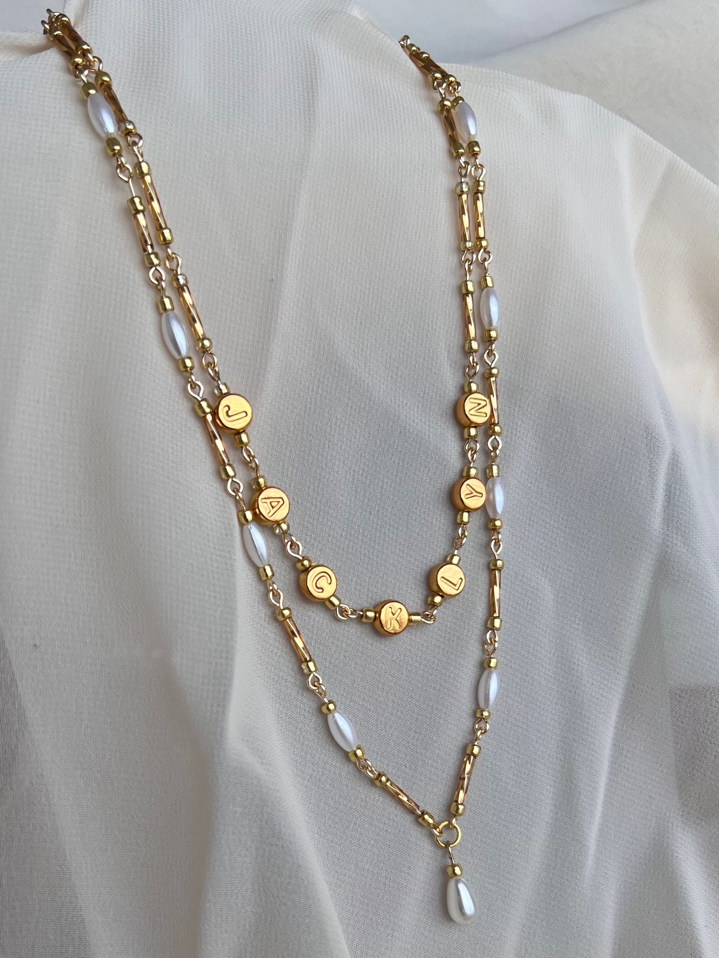 gold color pearl drop necklace