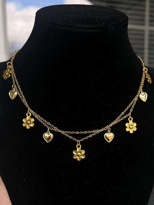 Gold Flower Charm Necklace