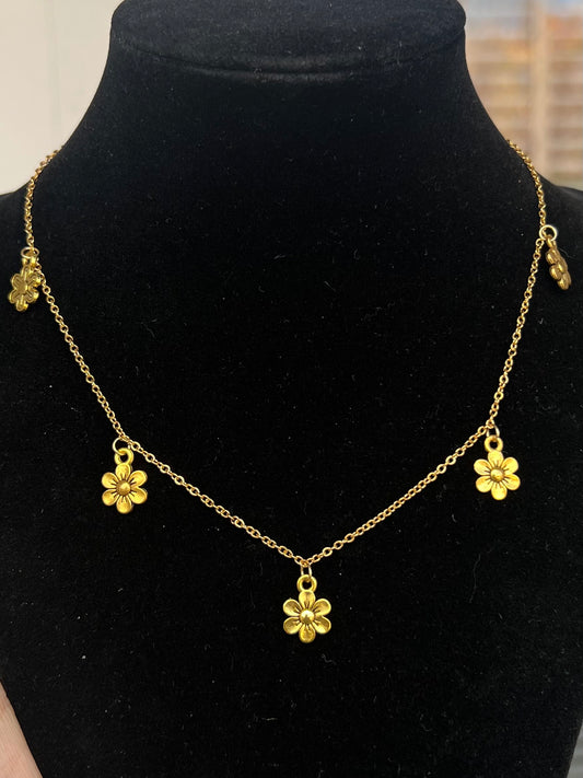 Gold Flower Charm Necklace