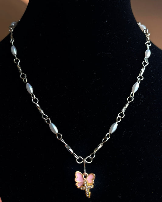 Butterfly Cross Charm Necklace