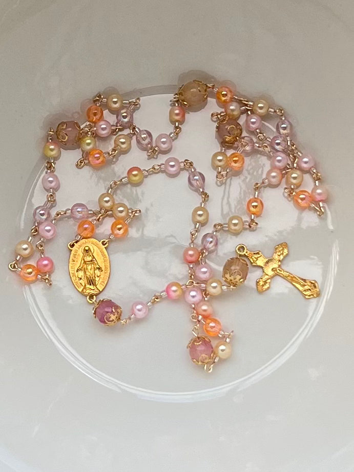 Pink&Orange Bead Mix Rosary